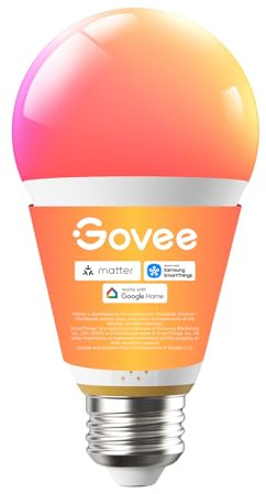 Govee Smart Glühbirne E27, 1600LM RGBWW LED Lamp App dimmbar, 64+ Szenen, Kompatibel mit Matter, Alexa, Google Assistant und SmartThings, Smart Bulb A21 Synchronisierung mit Musik, CRI 90, 1 Stück