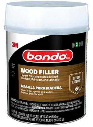 3M Bondo Wood Filler 30 oz (850.49 g) with Bondo Cream Hardner 0.5 oz (14g), Repairs Chips and Cracks in Wood, Sandable, Paintable, and Stainable (WF-QT-ES)