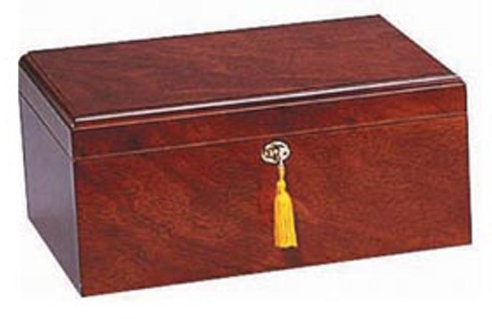 Quality Importers Milano Cigar Humidor, Rosewood, Spanish Cedar Tray With Divider, Holds 75-100 Cigars, 1 Round Humidifier And 1 Hygrometer With Brass Frame