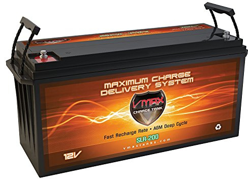 Vmaxtanks VMAXSLR175 AGM deep cycle 12V 175AH Rechargeable battery for Use with PV Solar Panel wind turbine gas or electric power backup generator or smart charger for off grid sump pump lift winch pallet jack and any other heavy duty application