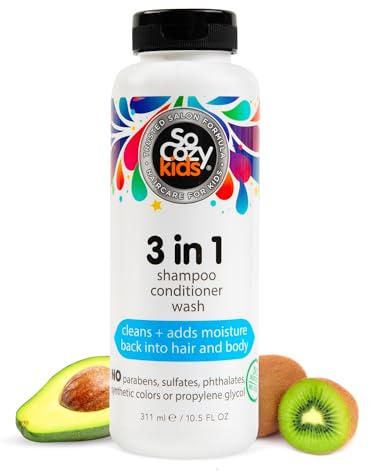 SoCozy Kids 3-in-1 Shampoo, Conditioner & Body Wash - All in 1 Shower & Bath Shampoo, Conditioner & Soap Combo - Cleanses & Moisturizes w/ No Parabens, Sulfates, Synthetic Colors or Dyes (10.5 fl oz)