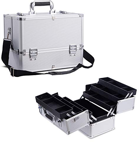 Joligrace Mallette à Maquillage Malette à Ongles Vanité Valise Maquillage Professionnel Rangement Coffres à Manucure Bijoux Boîte Cosmétiques Organisateur avec Bretelle Beauty Case de Voyage, Argent