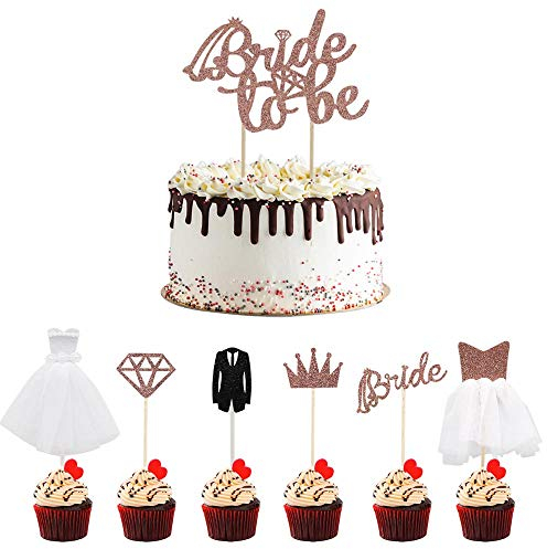 CCUCKY Bride to be Cupcake Toppers, 7 Diversi Modelli di Decorazioni per Cupcake Glitter per Addio al Nubilato, Fidanzamento di Nozze, Decorazioni per Dolci