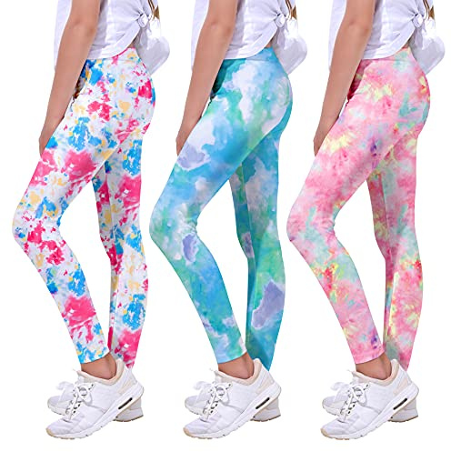 Quedoris Girls 3-Pack Printed Leggings Tie Dye Fuchsia Green Purple Pink 120Y