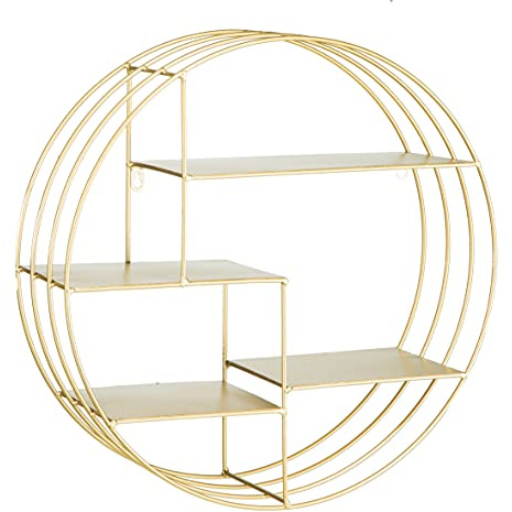 Baroni Home MensolA da Muro, Mensole Design Rotonda, Mensola da Parete con 4 Ripiani, Portaoggetti in Metallo da Appendere in Camera da Letto,Soggiorno,Ufficio e Cucina 48x16x48 cm, Oro