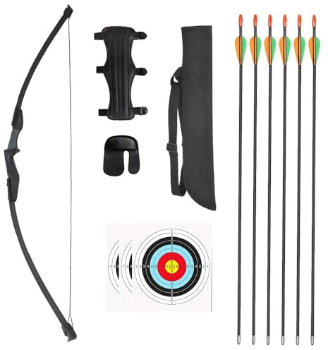 Set di archi e frecce da 30-40 libbre Set di archi per principianti per giovani con 6 frecce in fibra di vetro per principianti nel tiro con l'arco e nella caccia all'aperto (30lbs, Nero)