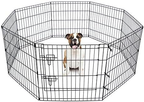 Box a 8 pannelli per cani, cuccioli, gatti e conigli, pieghevole, ideale per interni ed esterni, box per cuccioli (piccolo, 8 pannelli, porta Lge, nero)