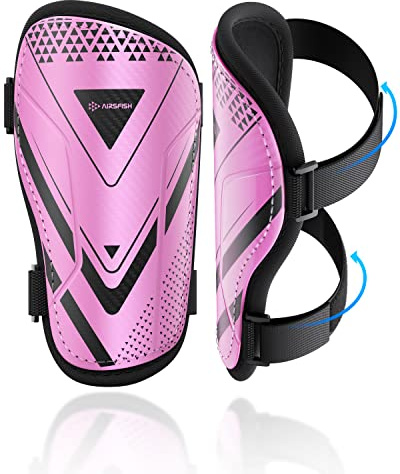 Shin Guards Soccer Kids Youth, CE Certified Airsfish Shin Pads Protection Gear for 2-18 Years Old Boys Girls Teenagers High Impact Resistant Breathable Comfortable 1 Pair 4 Sizes (X-Small, Pink)