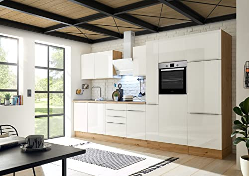 respekta Küche Küchenzeile Küchenblock Marleen Premium 370 cm Weiß Artisan Eiche
