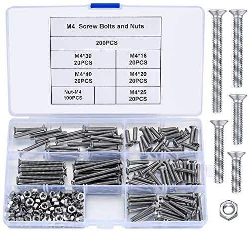 M4 Schrauben und Muttern Set, 200 Stk Linsenkopfschrauben, Sechskantkopf Maschinenschrauben Set, Innensechskant Halbrundkopfschrauben und Muttern Sortiment Set, Innensechskantschrauben Kit