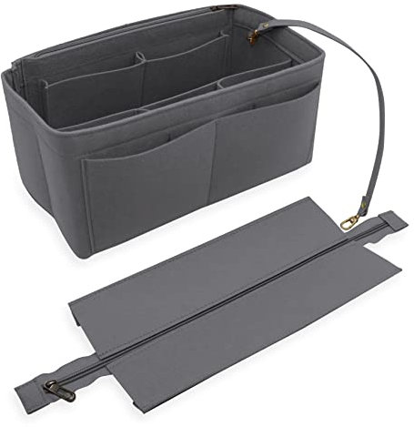 Heavyoff Handtasche Organizer für Frauen, Filz Taschen Innentaschen Multi-Taschen Einkaufstasche mit Schlüsselkette Dunkelgrau, L