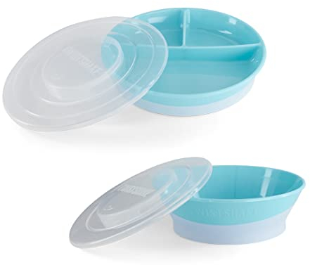 Twistshake Juego de Vajilla para Bebé | Plato Dividido para Bebé + Bol para Bebé | Plato y Bol para Bebé sin BPA | Kit de Entrenamiento en Alimentación para Niños | Azul