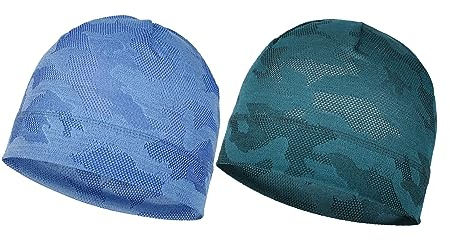 Pozzobon Sommer Leichte Schnelltrocknend Unterziehmütze Fahrradmütze, Fahrrad Helm Mütze, Kopfbedeckung Radmütze Sportmütze Laufmütze Helmmütze für Herren/Damen Unisex N084 (Dunkel Blau + Hell Blau)