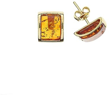 Pendientes de ámbar de Artisana, modernos pendientes cuadrados con ámbar, plata de ley 925/000 chapada en oro