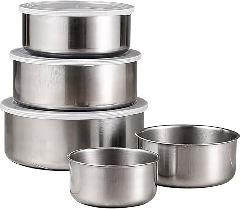 Retoo Contenitori per alimenti in acciaio inox, con coperchio, a prova di perdite, rotondi, riutilizzabili, per lavoro, scuola, 10, 12, 14, 16, 18 cm