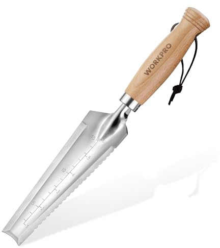 WORKPRO Garden Trowel with Wood Handle, Stainless Steel Narrow Hand Shovel, Multi- Use Flat Garden Trowel for Planting, Weeding, Transplanting, Digging, Small Weeding knife for Gardening