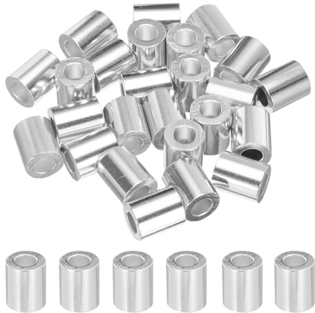 sourcing karta 1/4 tum 6 mm aluminium klämhylsa enkel rund trådhylsa för kablar kabelledning ände silver 25 st