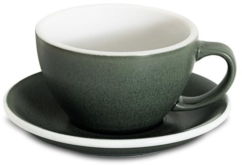 Loveramics Matt Cappuccino Cup, 10 oz Ceramic Latte Art Mug with Saucer, Thick-walled stoneware cup Set, Barista Latte Cup Set for Latte, Cappuccino, Tea - Mineral Colors (Forest, 10OZ)