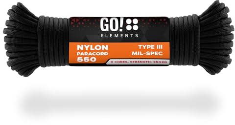 GO!elements Paracord de Nylon Resistente al desgarro 4mm – 550 Tipo III, línea Gruesa Multifuncional Adecuada como Yute, Carga máx. 250kg