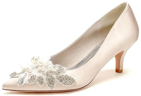 JZWBLDS Zapatos de Vestir de Novia sin Cordones de Punta Puntiaguda para Mujer Tacones Medios de Punta Cerrada Zapatos de Fiesta de Fiesta de Fiesta de Noche,Champagne,39 EU