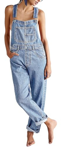 YILEEGOO Denim Jumpsuits for Women Straight Leg Stretch Jeans Dungarees Bib Overalls Regular Fit with Adjustable Straps (Light Blue, XL)