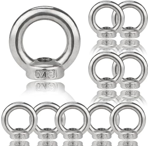 Tuerca Anular M8, 10 Piezas Tuerca Anular de Acero Inoxidable, Tuerca de Ojo, Tuercas de Ojo de Acero Inoxidable para Montaje de Cuerda Accesorios de Elevación Pulido de Superficies, Plata