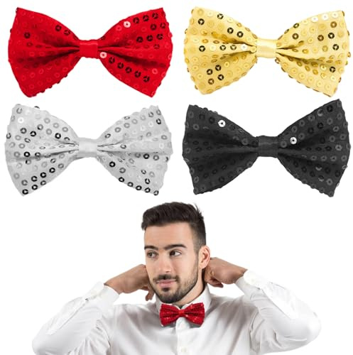 Noeud Papillon Homme avec Paillettes, 4 Pièces Flash Nœud papillon avec crochet, Réglable Noeud papillon pré-noué formel pour Mariage Fête, Soirée