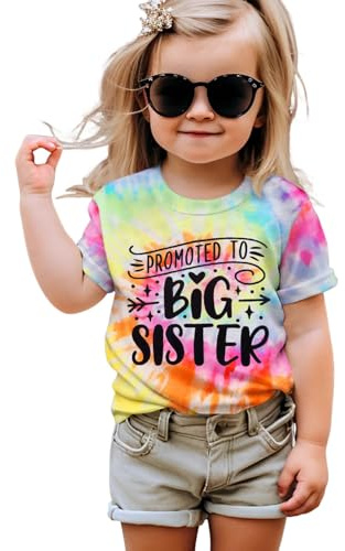 Big Sister - Maglietta per bambini con annuncio per ragazze, top estivo, a maniche corte, per bambini, in cotone, per fratelli, Giallo verdastro, 18-24 Mesi