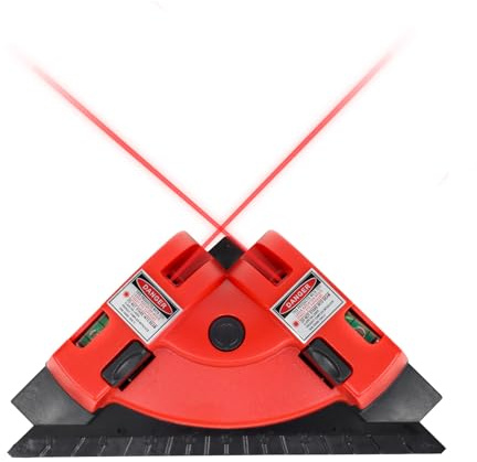 VortecSys Square Laser Right Angle 90 Degree Level - 30ft Green Beam Line Projection for Flooring & Tile Installation, Magnetic Aluminum Base with Two Suction Cups Built-In Bubble Vials (Red)