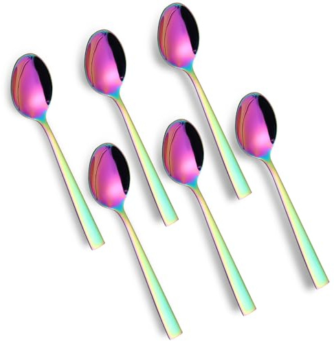 Kucensi - Cucharillas de café de acero inoxidable para postre, juego de 6 unidades, cucharas pequeñas para el hogar, restaurante, cocina, borde liso y pulido brillante, apto para lavavajillas (14 cm