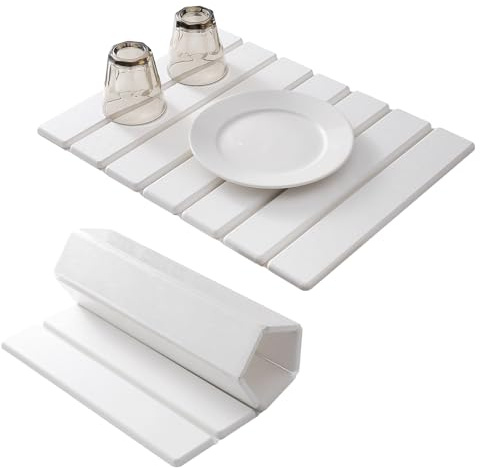 Alfombra de Diatomita para Cocina 40x30cm - Absorbente Ultra Rápida, Antideslizante para Platos Mojados, Plegable en Lavabo y Encimera, Secado Natural sin Bacterias (Mantenimiento Fácil) (blanco)
