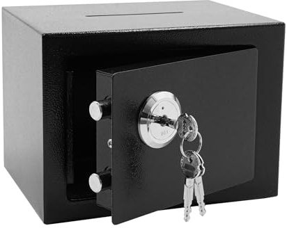 QIERF Caja fuerte pequeña de pared con ranura y cerradura mecánica, 23 x 17 x 17 cm, para el hogar y la oficina, almacenamiento, dinero en efectivo y joyas (negro)