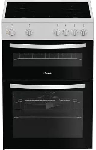 Indesit ITE6VMW 60 cm Electric Ceramic Cooker – Freestanding Cooker with Ceramic Hob, Fan Oven and Grill, White, Easy Clean Enamel Interior, A Energy Rated, Double Oven Design