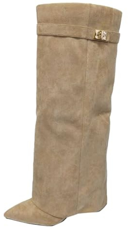 Generisch Bottes pour Femmes Shark Boots - Bottes Cowboy Larges et Confortables avec Bout Pointu et Talon Épais - Bottes Longues et Chaudes pour l’Hiver - Élégantes et Décontractées - Cuir - Mode