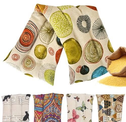 Saco Termico Semillas para Microondas - Bolsa Semillas Calor Microondas - Cojin de Semillas para Microondas - Sin Aroma - Relleno de Semillas de Mijo Ecológico - Fabricado en España 45x14cm (Circles)