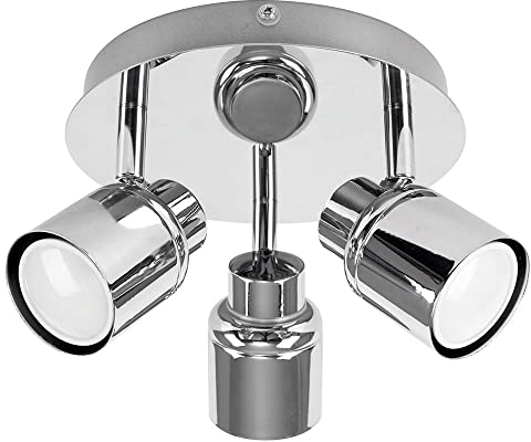 MiniSun | Modern Polished Chrome Adjustable 3 Way Round Plate Ceiling Spotlight | Ceiling Spots, Home Décor & Improvement Essential | Includes 5W GU10 LED Light Bulbs [6500K Cool White]