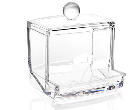 hac24 Cotton Swab Dispenser - Transparent Kunststoff - 10 x 8 x 10,3 cm - Spenderfach für Wattestäbchen - Bad oder Reise