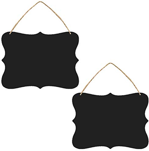 9 x 7 inch Wooden Double Sided Hanging Chalkboard Signs, Vintage Erasable Message Board Sign with Hanging String for Wedding Kitchen Party Decoration, 2 Pack