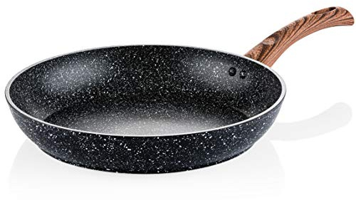 Westinghouse Wood Marble WHP230 - Sartén (30 cm, revestimiento de mármol, aluminio forjado, apta para inducción, mango recubierto de silicona con aspecto de madera, color negro