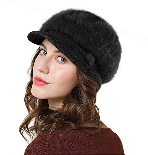 Genfien Sombrero para Mujer Boina de Punto Gorro Vendedor de Periódicos Grueso Elegante Ligero Crochet Vintage Moda Vida Cotidiana Otoño Invierno