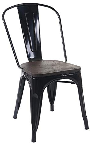 Mendler Stuhl HWC-A73 inkl. Holz-Sitzfläche, Bistrostuhl Stapelstuhl, Metall Industriedesign stapelbar - schwarz