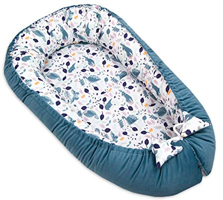 PIMKO Multifunktionell 2-sidig babynest mysigt bo kokong för babybo antiallergisk nyfödd kokong resesäng 55 x 90 cm bomull och sammet (spray)