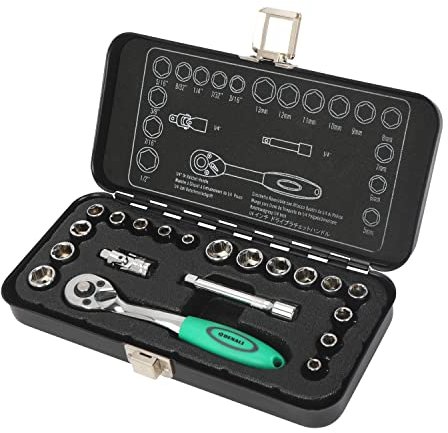 Amazon-Marke: Denali 1/4-Zoll (60 mm), Antriebs Steckschlüssel-Satz mit Tragetasche, 20 Stück