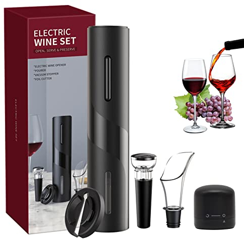 Apribottiglie Elettrico 5 in 1 Set Cavatappi Elettrico a Batteria con Tagliacapsule, Tappo per Bottiglia di Vino, Versatore di Vino per Famiglia, Amante del Vino