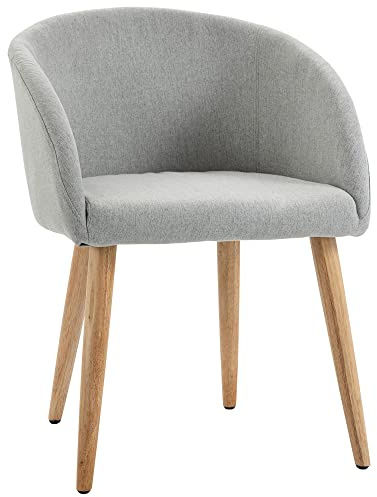 HOMCOM Silla de Comedor Tapizada en Lino Sintético Transpirable con Asiento Acolchado y Patas de Madera Silla de Ocio Moderna para Salón Dormitorio 55x58x74 cm Gris