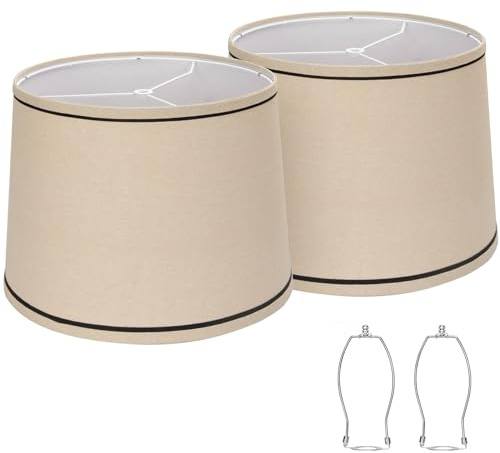 Juego de 2 pantallas de lámpara de tambor de tela mediana para lámparas de mesa, lámparas de pie, pantallas de lino beige de 11.6 pulgadas, parte superior x 12.6 pulgadas, parte inferior x 9.8