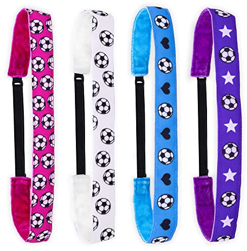 FROG SAC 4 Soccer Headbands for Girls - Adjustable No Slip Sport Head Bands for Kids, Thin Athletic Stretch Elastic Headband Set, Nonslip Fabric Youth Sports Hair Band Accessories