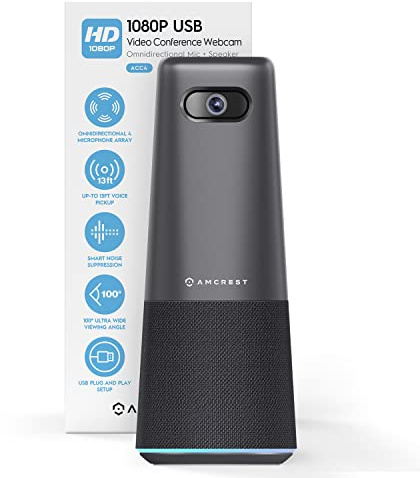 Amcrest ProHD 1080P konferenswebbkamera med mikrofon och högtalare, bärbar allt-i-1 vidvinkel 100° kamera, 4,0 m röstpickup, smart brusreducering, USB Plug & Play ACC4