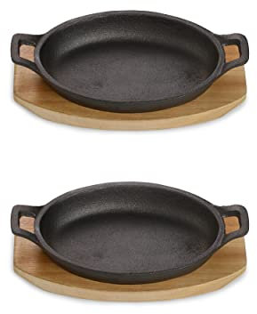 ECHTWERK Servierschalen Set aus Gusseisen, Servierpfännchen, Auflaufform mit Servierbrett, Grillpfanne, Bereits eingebrannt, Für Backöfen, Grill, und BBQ geeignet, zum Servieren, Big-Edition, 2tlg