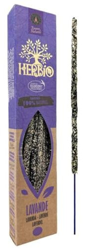 HERBIO - Incenso Bastoncini Naturali alla Lavanda Ecologici Certificati, Artigianali Fatti a Mano, Lunga Durata (circa 75 min), 20gr